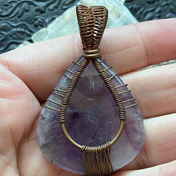 Copper Wire Wrapped Amethyst Tree Of Life Crystal Gemstone Jewelry Pendant - Picture 7 of 9